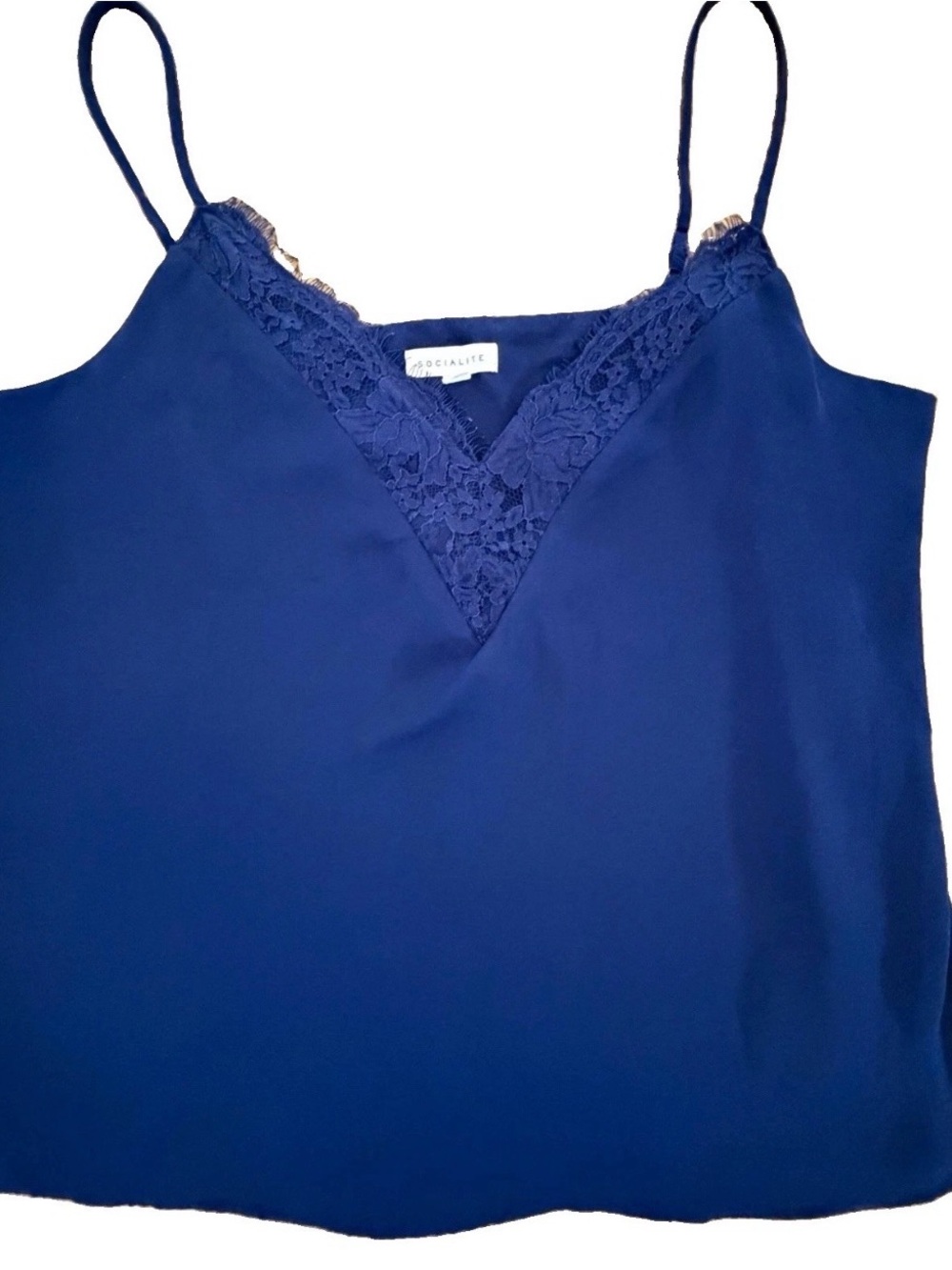 Socialite Navy Blue Double Lined Lace-Trim Cami Tank Top
